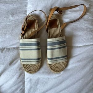 TORY BURCH  ‘Awning’ Espadrille Sandals   Natural/Blue Size 8.5